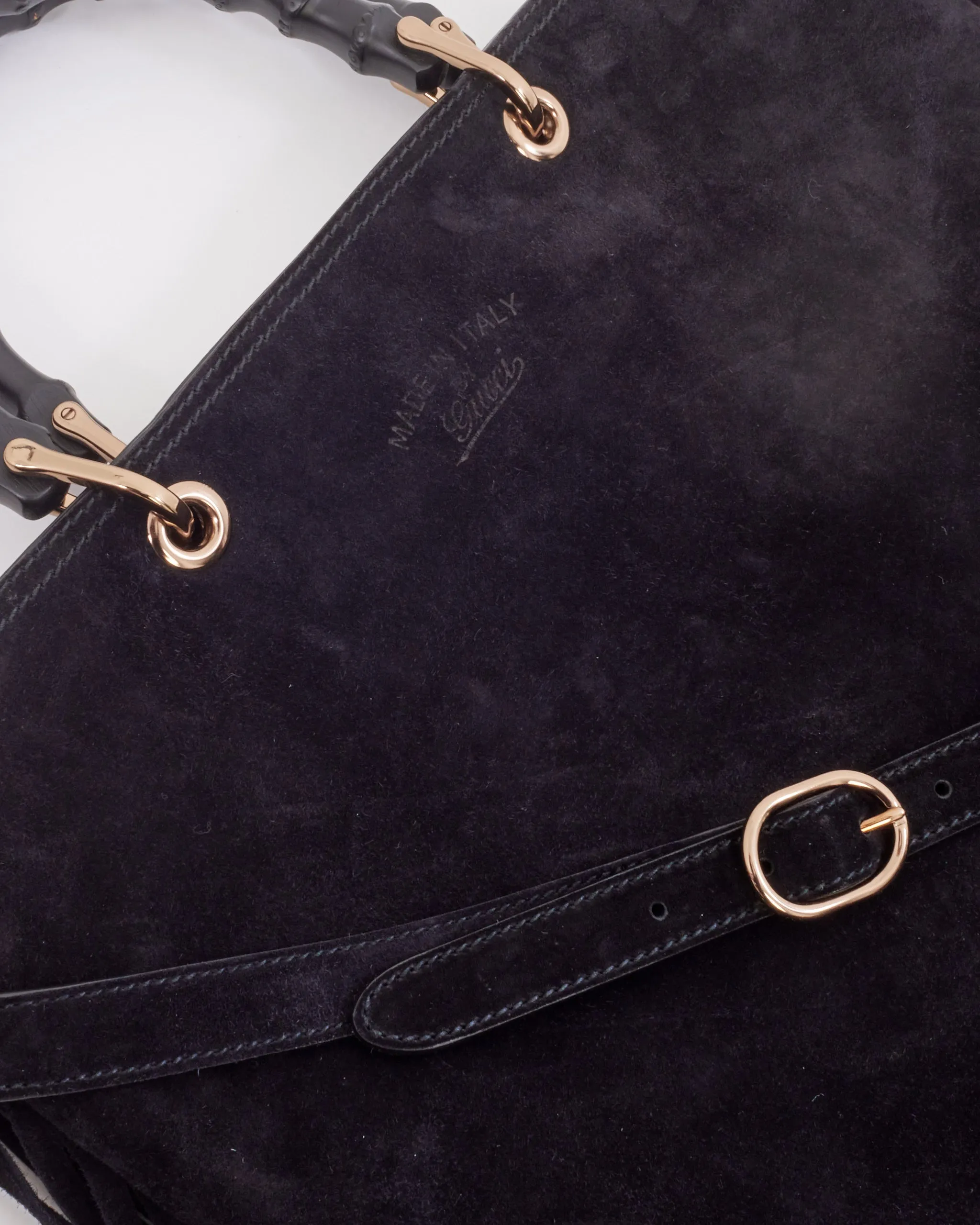 Gucci Black Suede Bamboo Fringe Shopper Tote