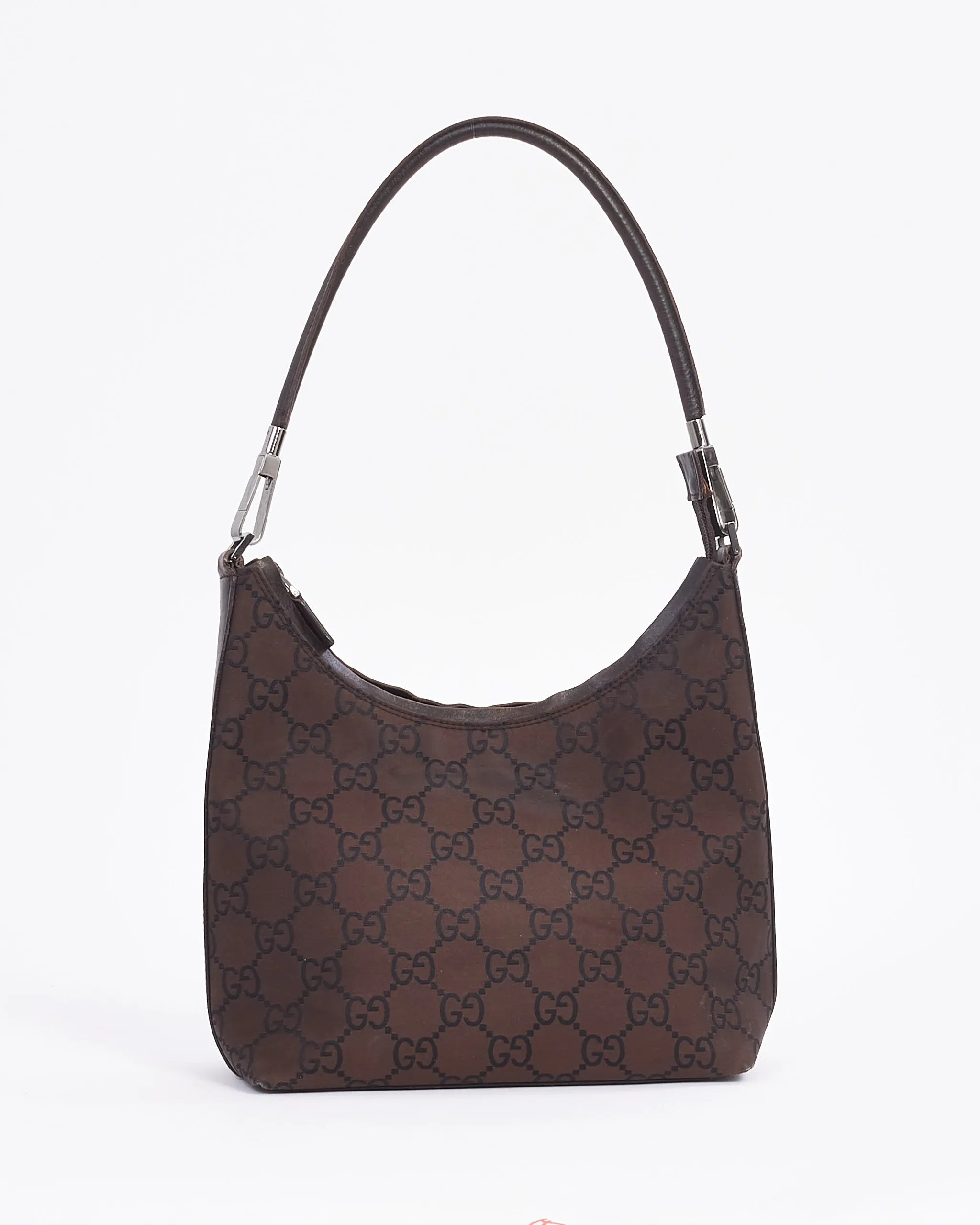 Gucci Brown Nylon Monogram Clasp Hobo Shoulder Bag