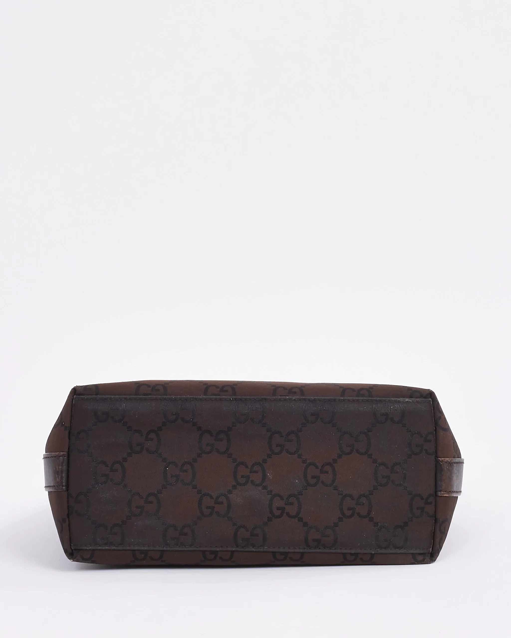 Gucci Brown Nylon Monogram Clasp Hobo Shoulder Bag