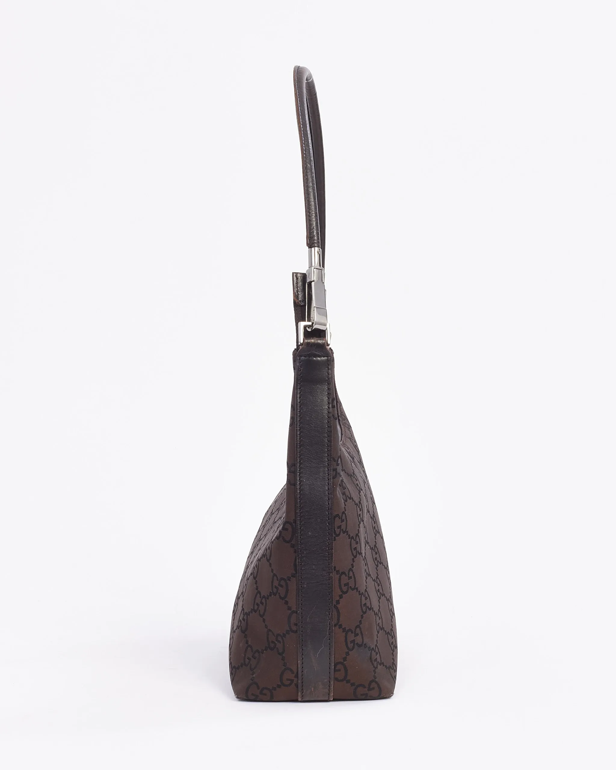 Gucci Brown Nylon Monogram Clasp Hobo Shoulder Bag