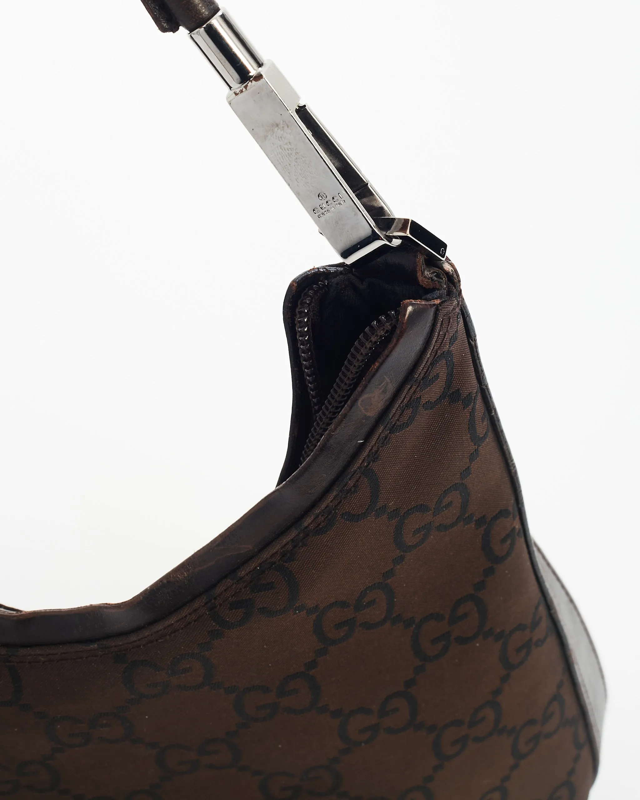 Gucci Brown Nylon Monogram Clasp Hobo Shoulder Bag
