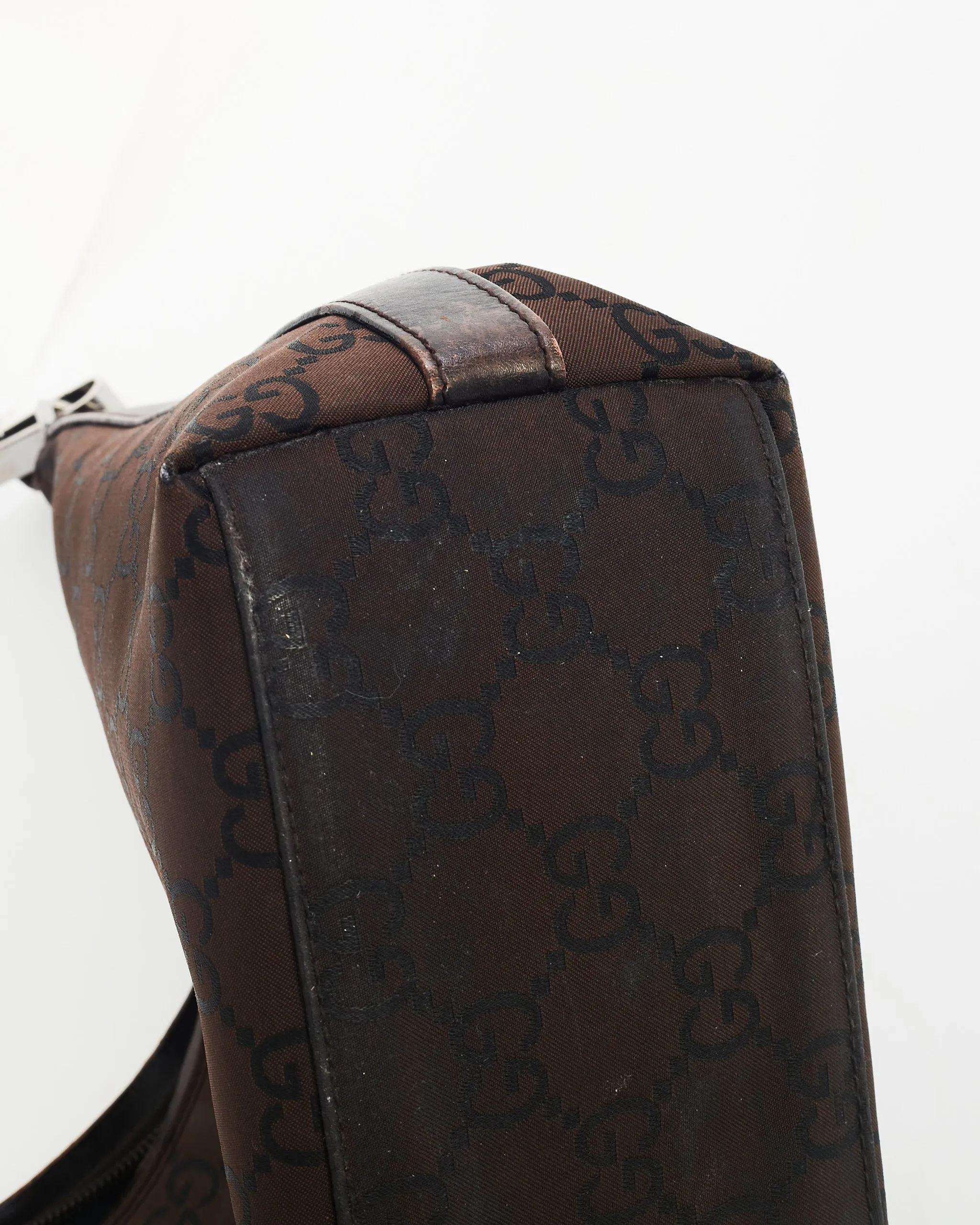 Gucci Brown Nylon Monogram Clasp Hobo Shoulder Bag