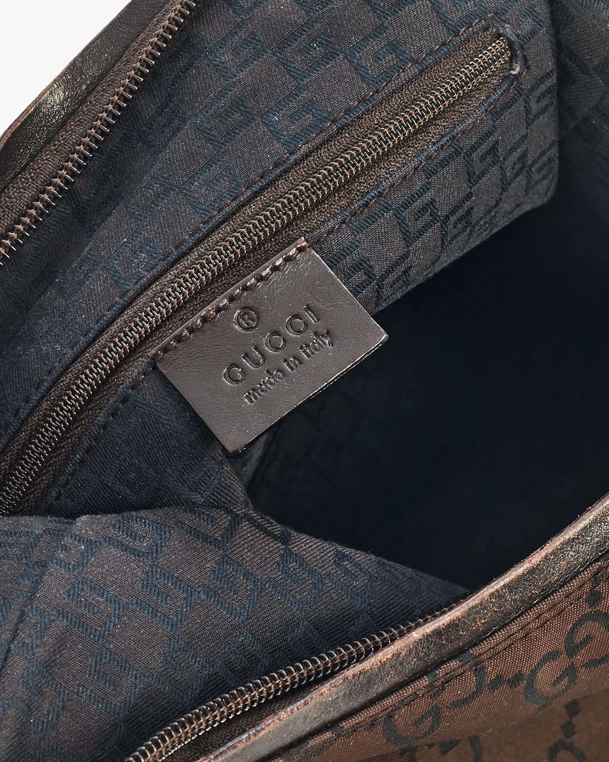 Gucci Brown Nylon Monogram Clasp Hobo Shoulder Bag