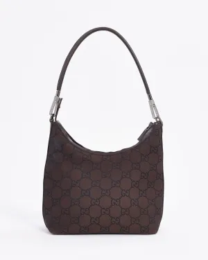 Gucci Brown Nylon Monogram Clasp Hobo Shoulder Bag