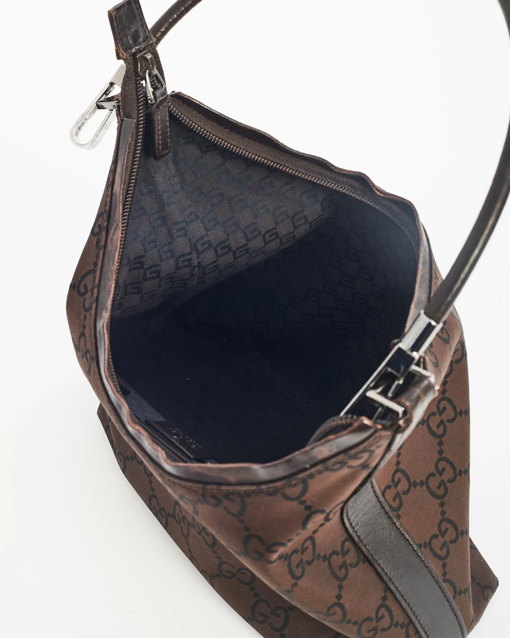 Gucci Brown Nylon Monogram Clasp Hobo Shoulder Bag