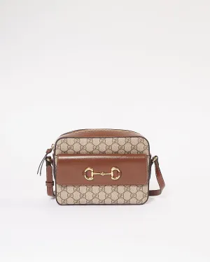 Gucci Brown Small GG Canvas/ Leather Horsebit 1955 Bag