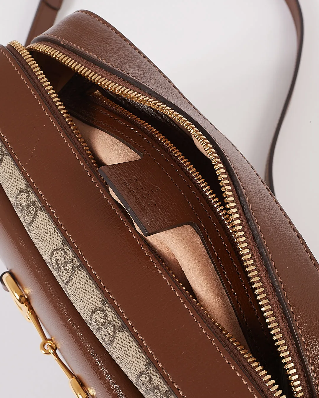 Gucci Brown Small GG Canvas/ Leather Horsebit 1955 Bag
