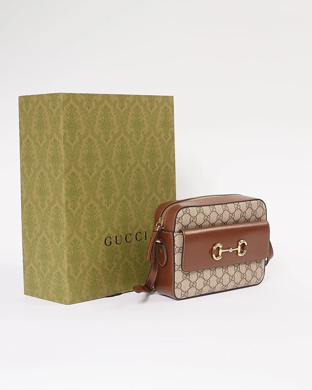 Gucci Brown Small GG Canvas/ Leather Horsebit 1955 Bag