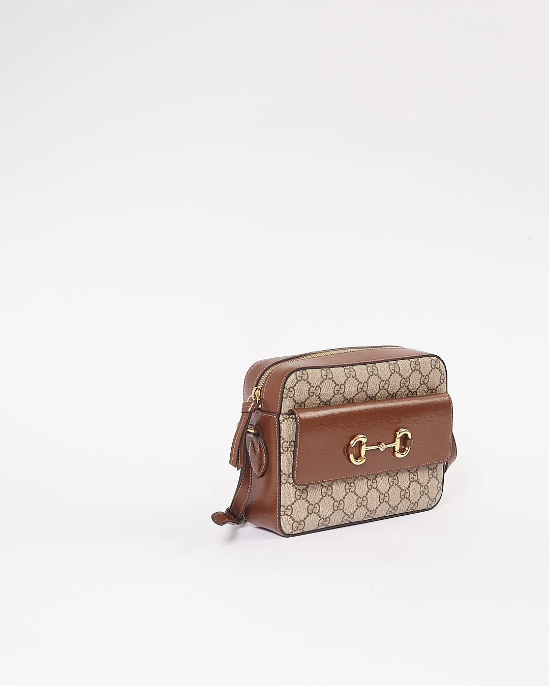 Gucci Brown Small GG Canvas/ Leather Horsebit 1955 Bag