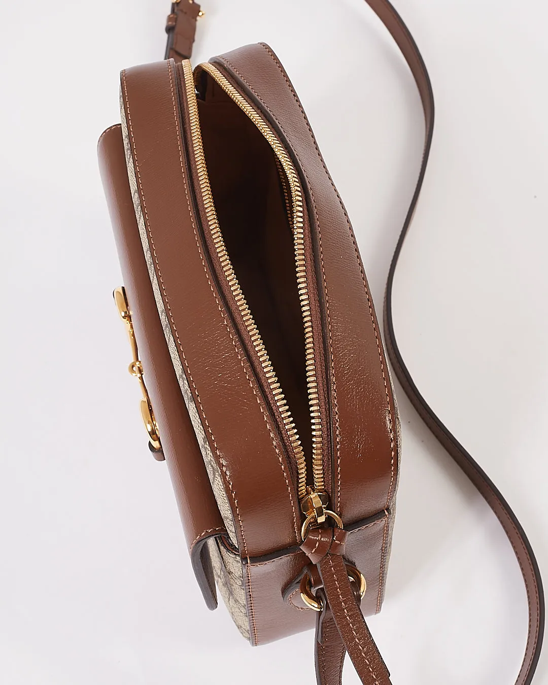 Gucci Brown Small GG Canvas/ Leather Horsebit 1955 Bag