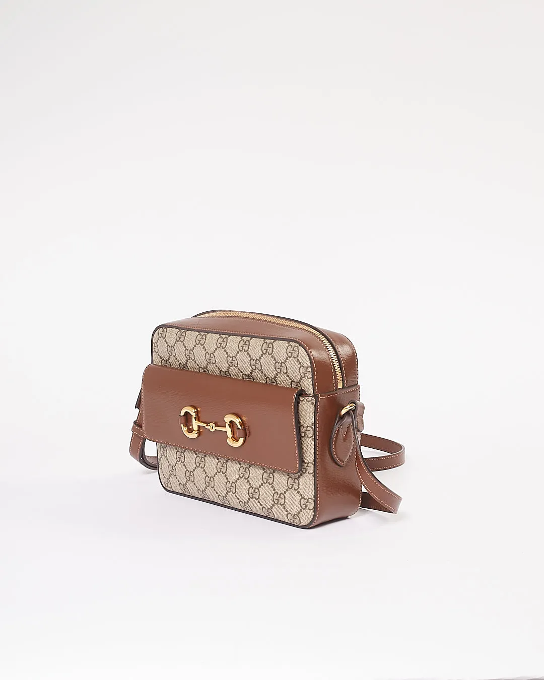 Gucci Brown Small GG Canvas/ Leather Horsebit 1955 Bag