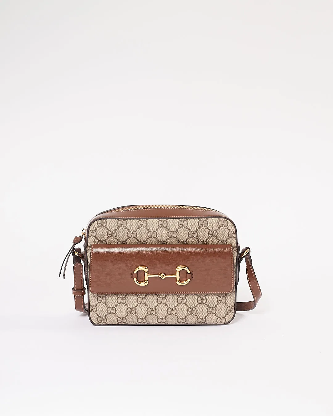 Gucci Brown Small GG Canvas/ Leather Horsebit 1955 Bag