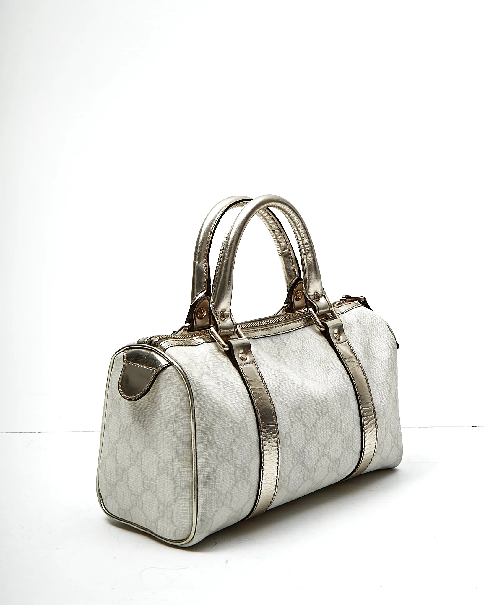 Gucci Cream/Silver GG Supreme Small Joy Boston Bag