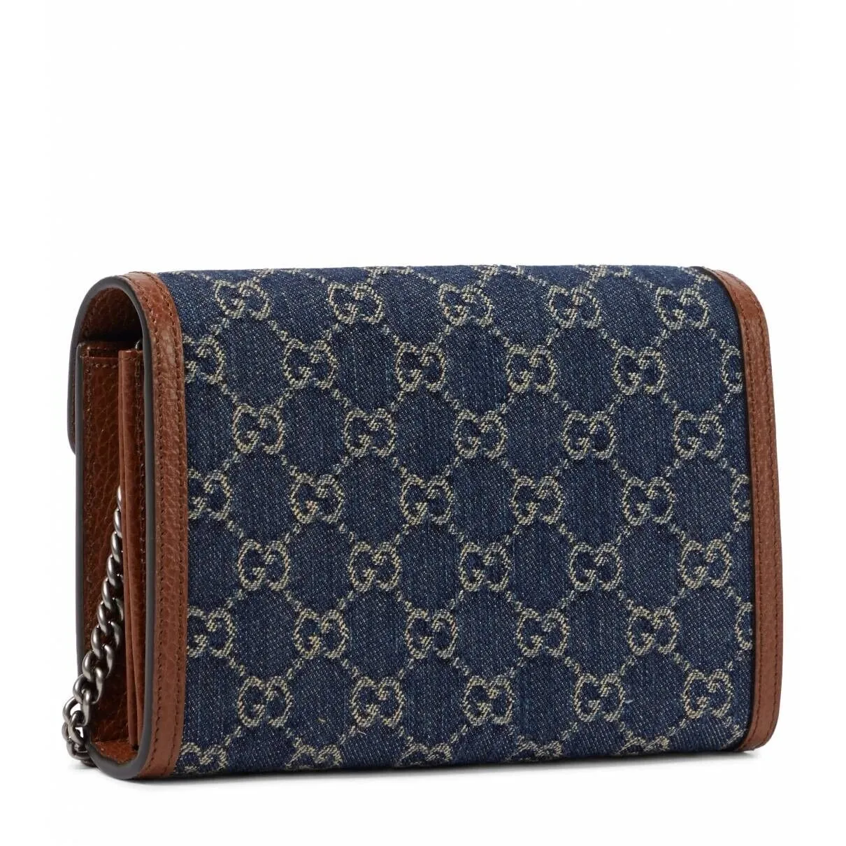 Gucci Dionysus GG Mini Chain Wallet Brown Denim Bule Crossbody Handbag Italy NEW