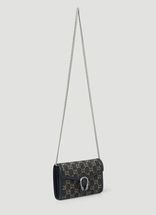 Gucci Dionysus GG Mini Shoulder Bag Black Denim Crossbody Handbag Italy New