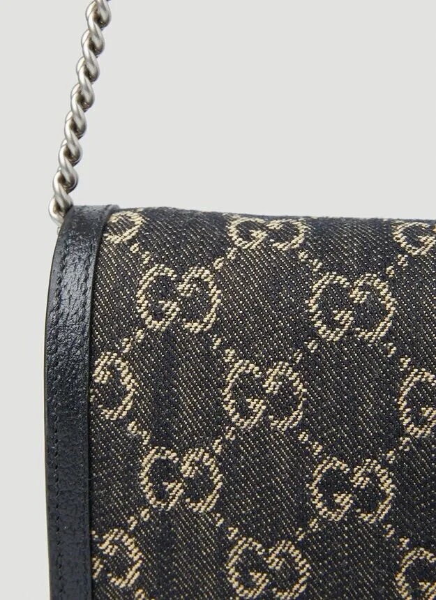 Gucci Dionysus GG Mini Shoulder Bag Black Denim Crossbody Handbag Italy New