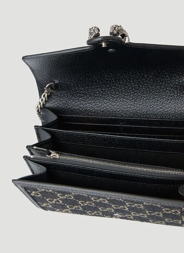 Gucci Dionysus GG Mini Shoulder Bag Black Denim Crossbody Handbag Italy New