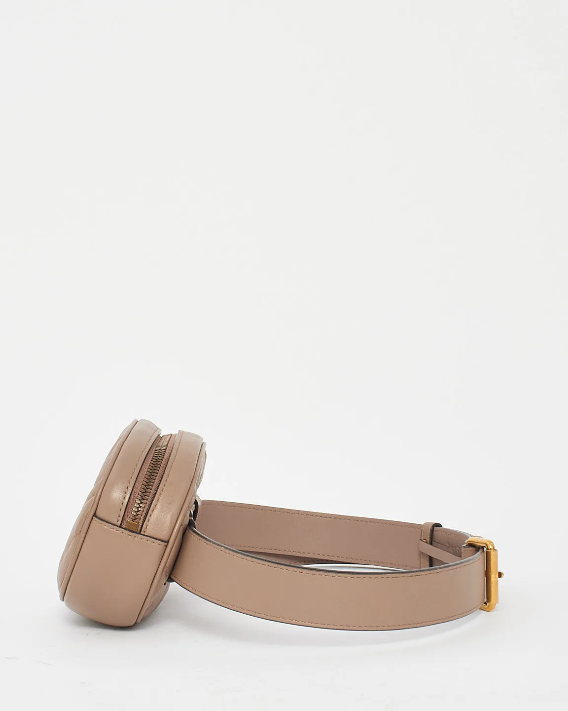 Gucci Dusty Pink Chevron Matelassé Leather GG Marmont Belt Bag - 85/34