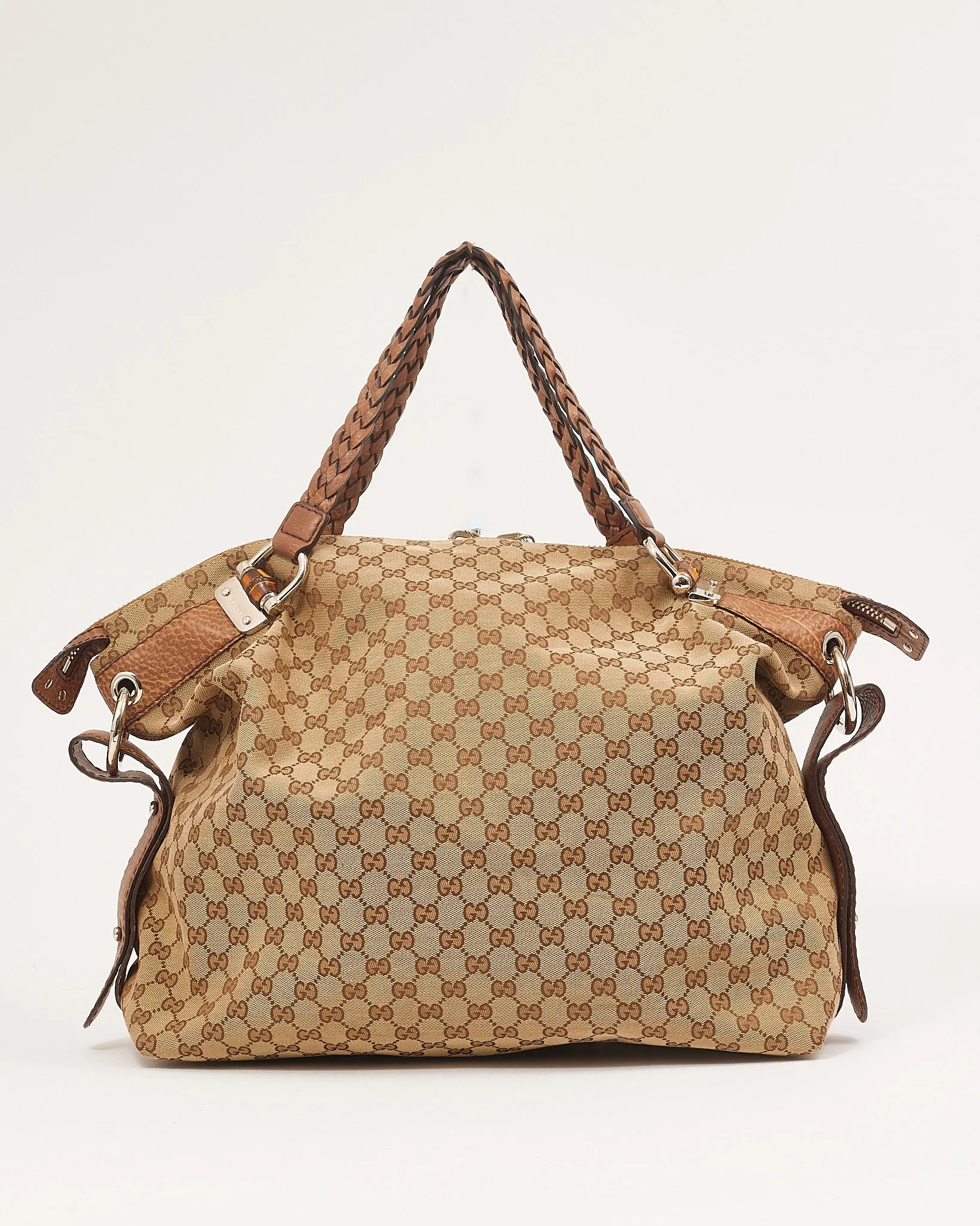 Gucci GG Beige Canvas Bamboo XL Tote Bag