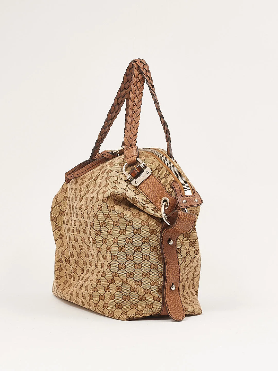 Gucci GG Beige Canvas Bamboo XL Tote Bag