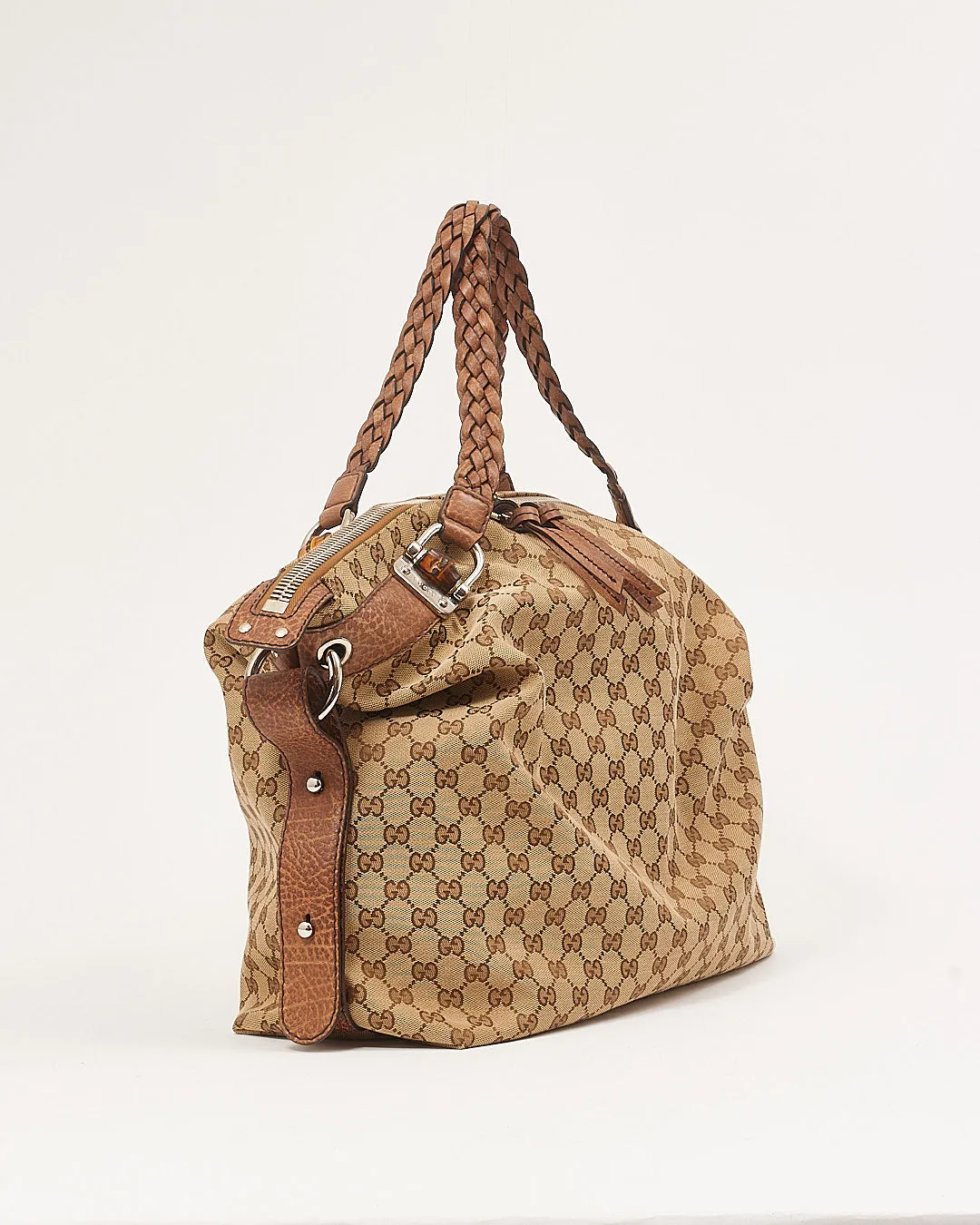 Gucci GG Beige Canvas Bamboo XL Tote Bag