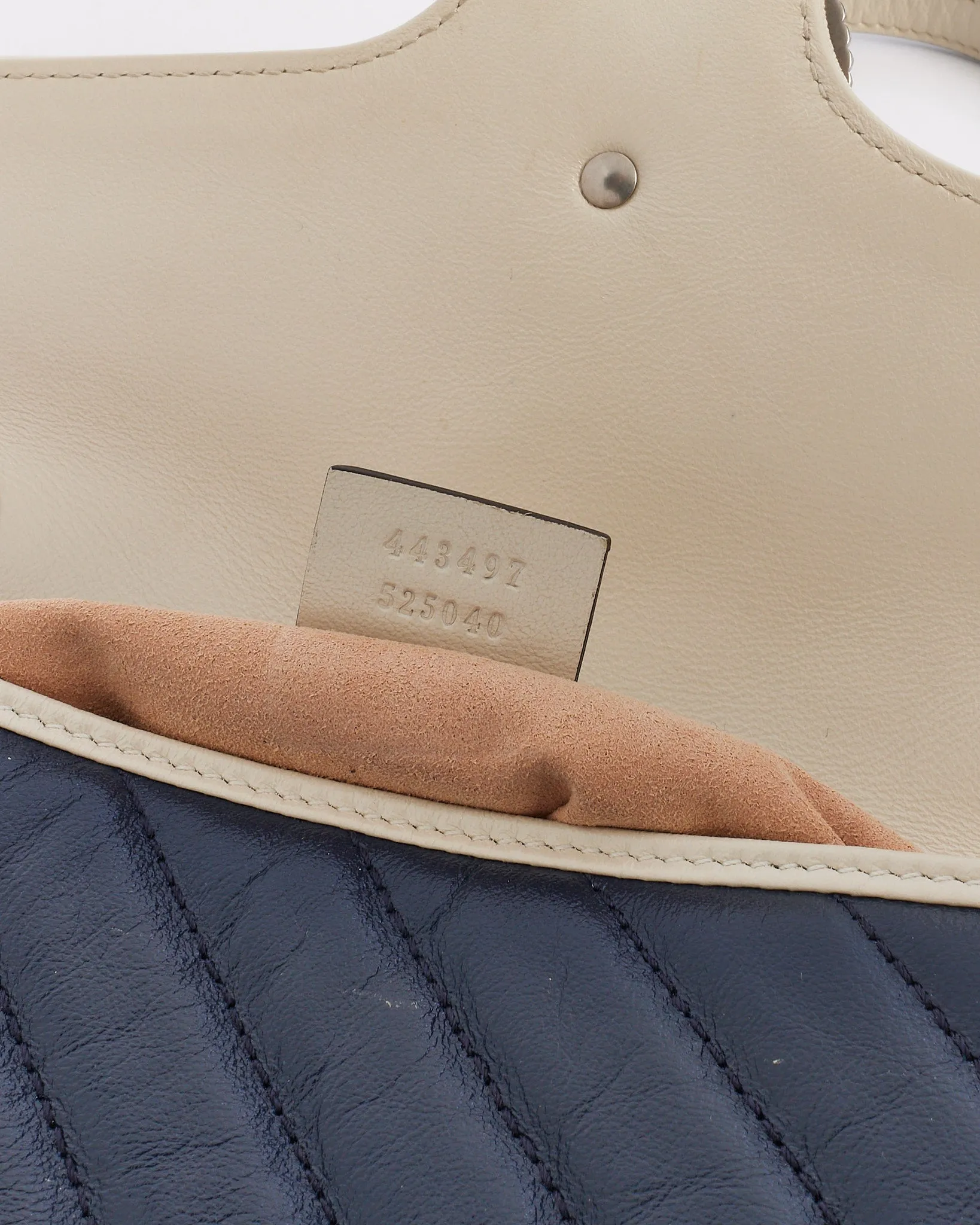 Gucci Navy and White Matlasse Leather Small Marmont Torchon Shoulder Bag
