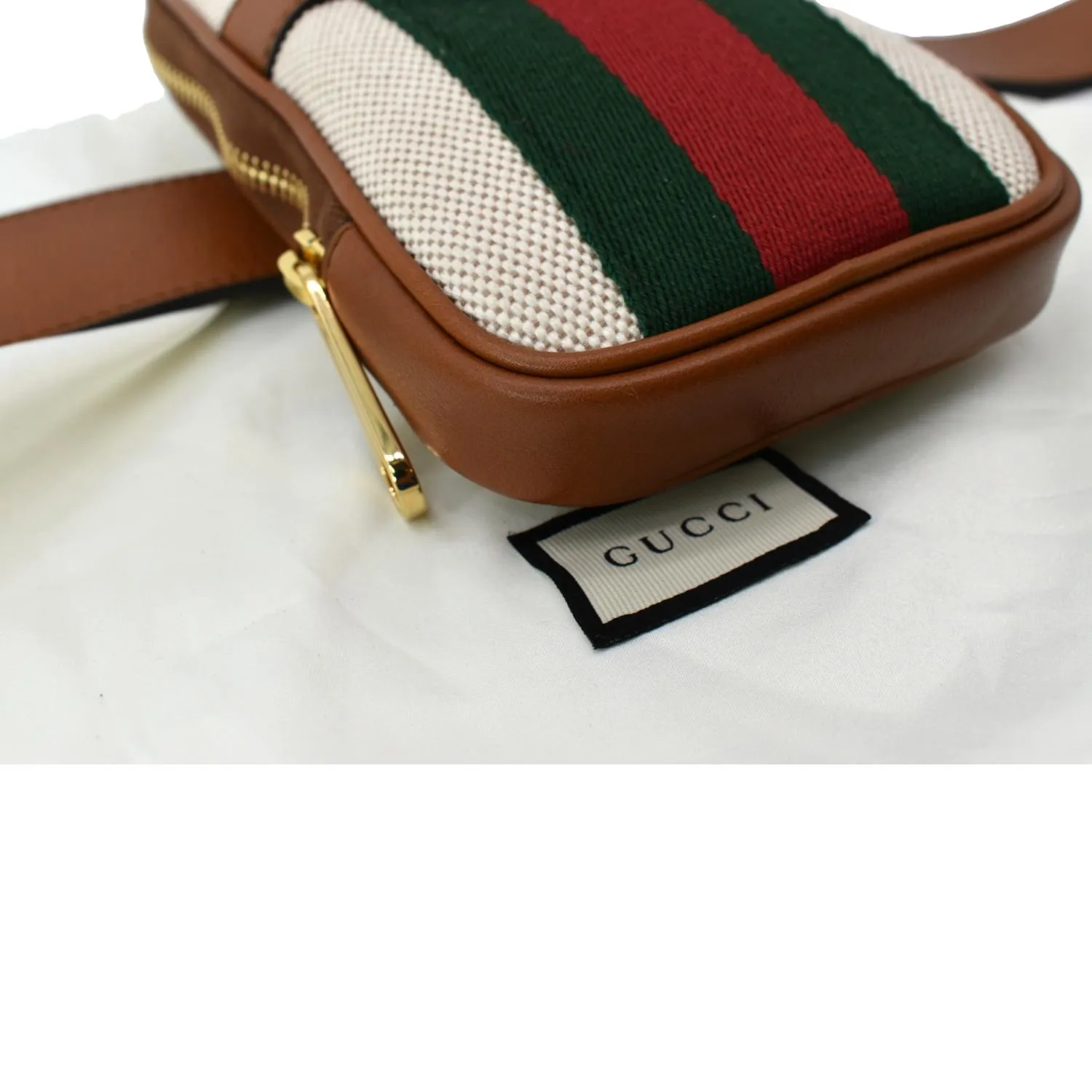 GUCCI Phone Case Vintage Canvas Belt Bag Dark Brown 581519