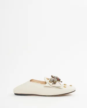 Gucci White Pearl & Bee Studded Slip On Loafers - 36