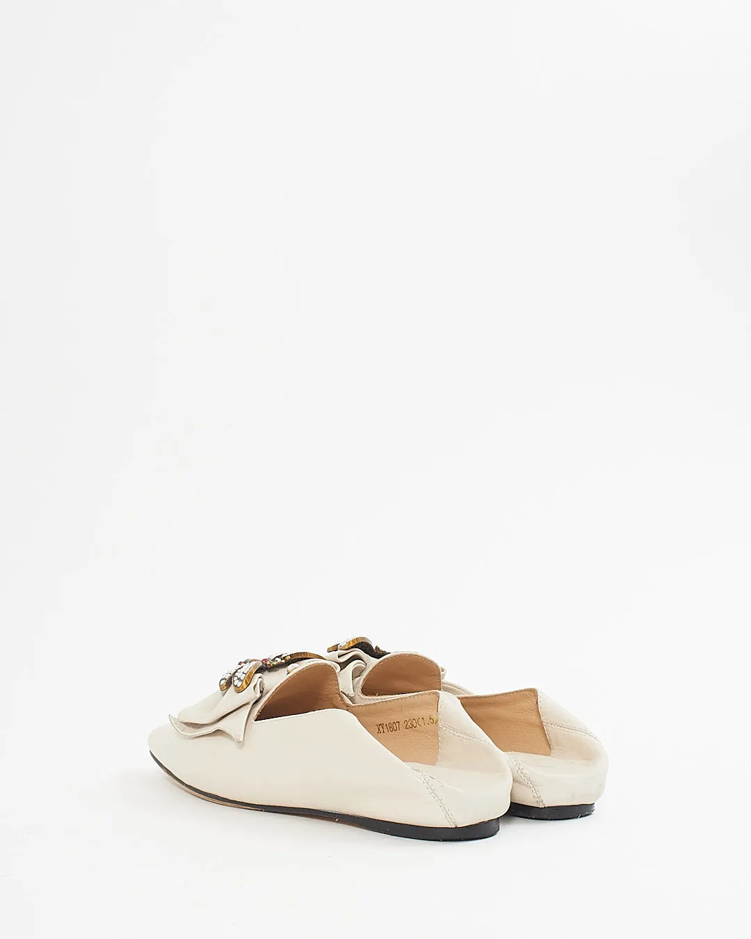 Gucci White Pearl & Bee Studded Slip On Loafers - 36