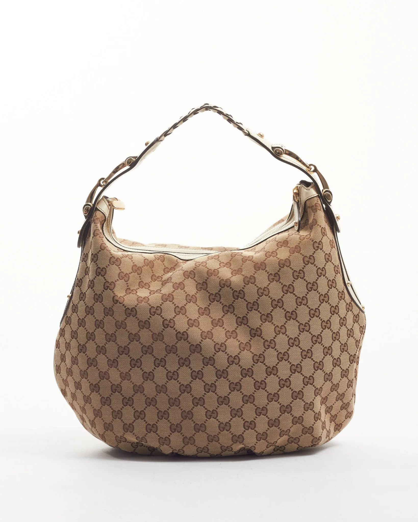 Gucci White/Beige GG Canvas Hobo Shoulder Bag