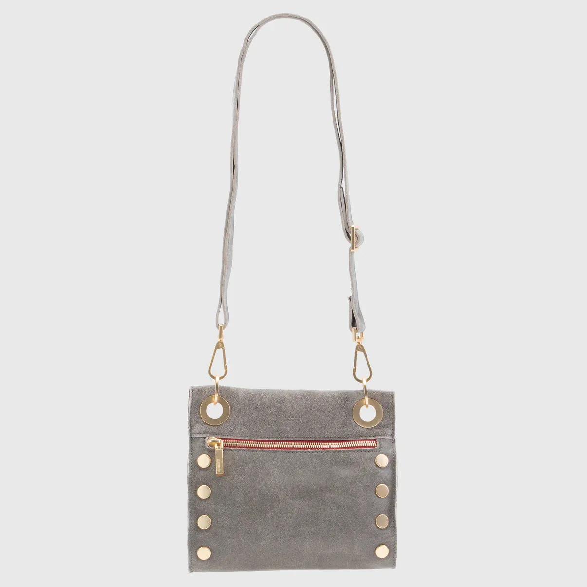 Hammitt Tony Small Pewter/Brushed Gold Red Zip Leather Crossbody