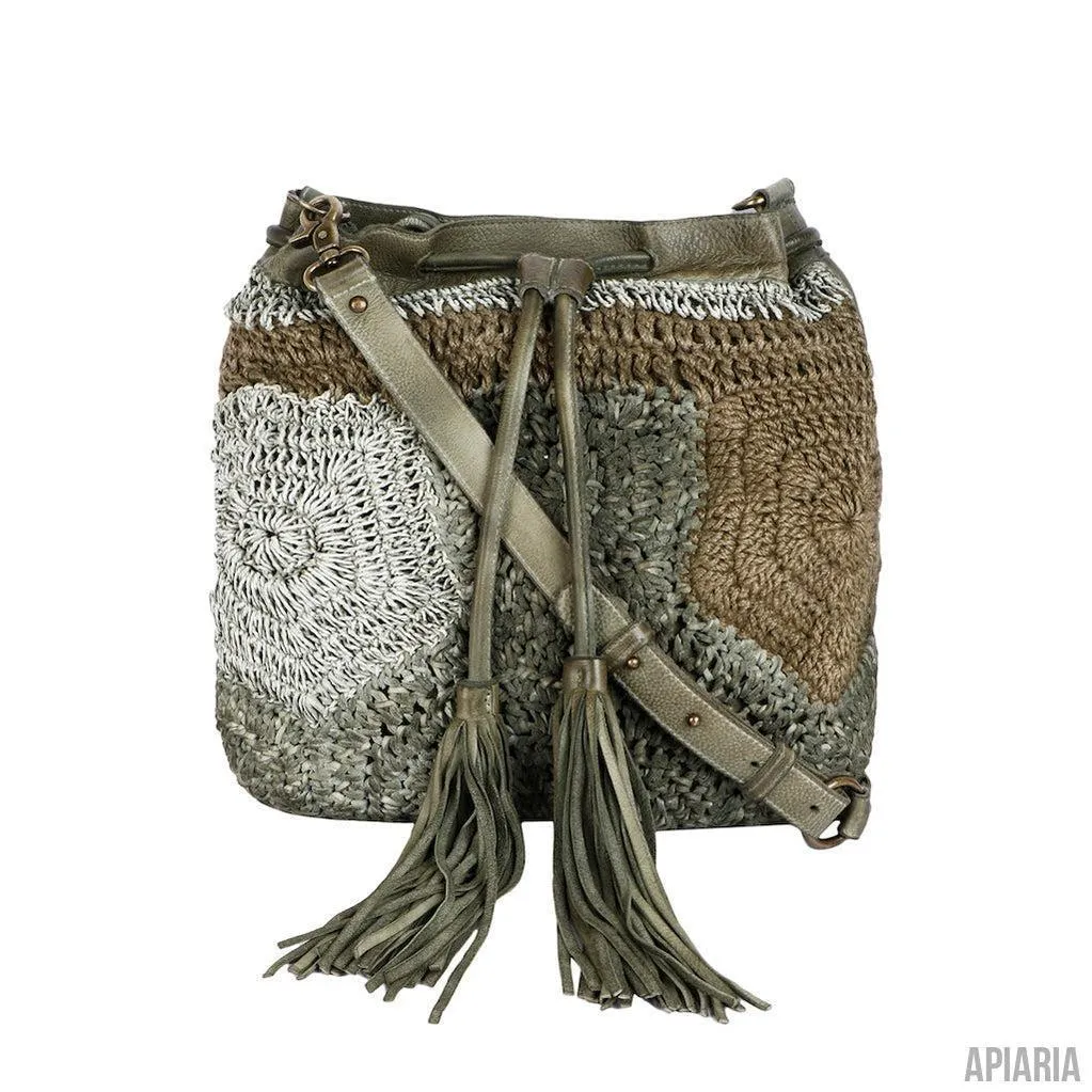 Hand Crocheted Leather Bucket Bag