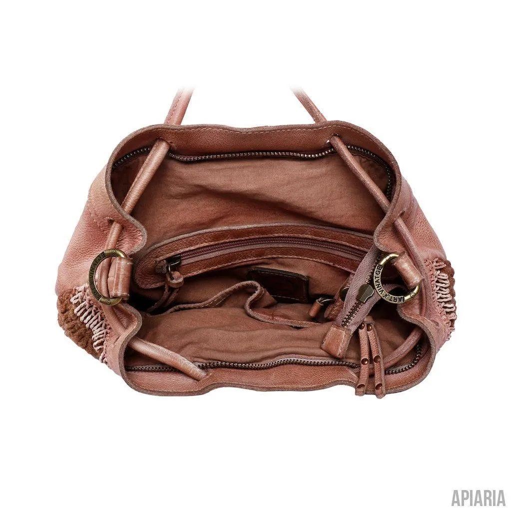 Hand Crocheted Leather Bucket Bag