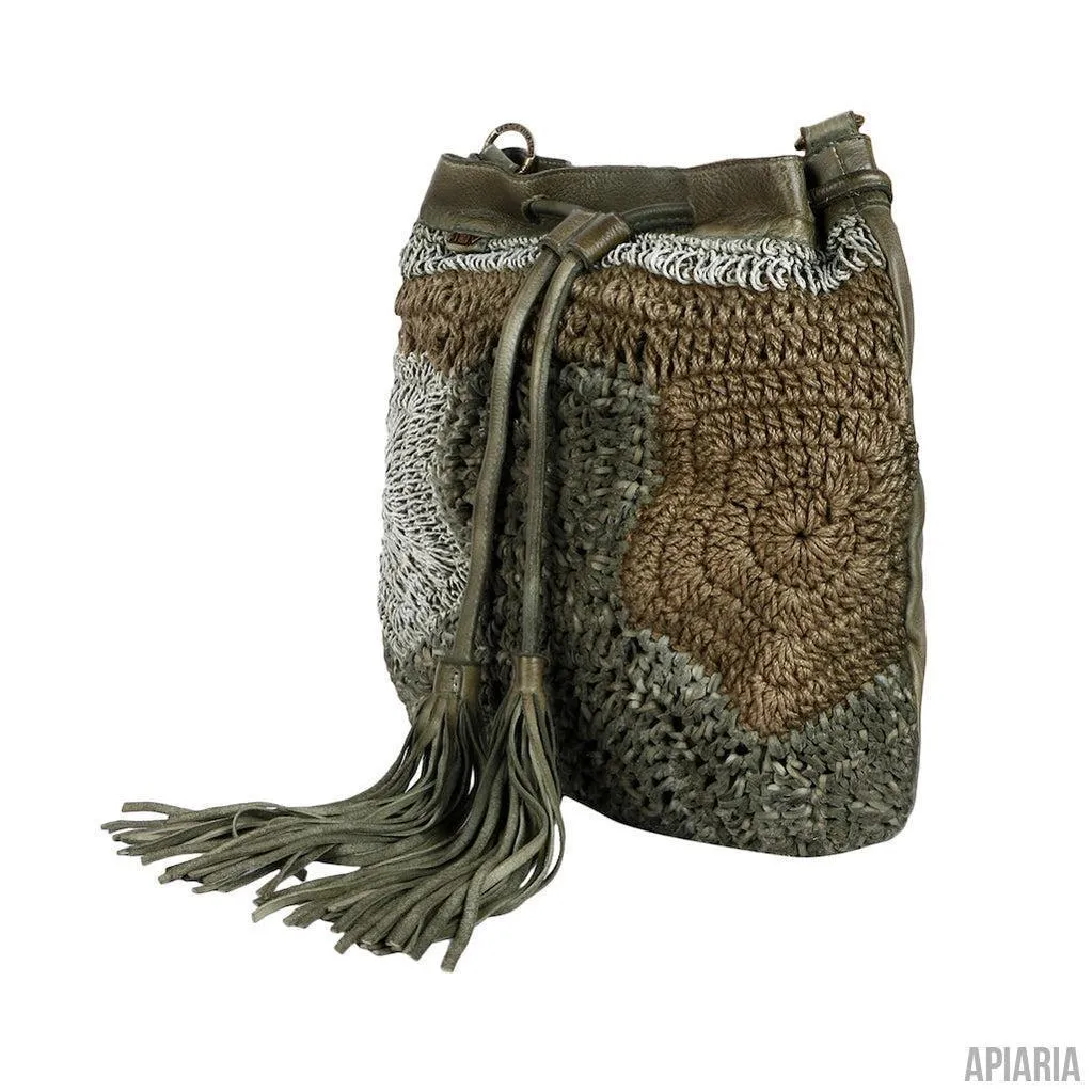 Hand Crocheted Leather Bucket Bag