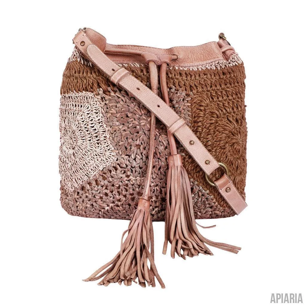 Hand Crocheted Leather Bucket Bag