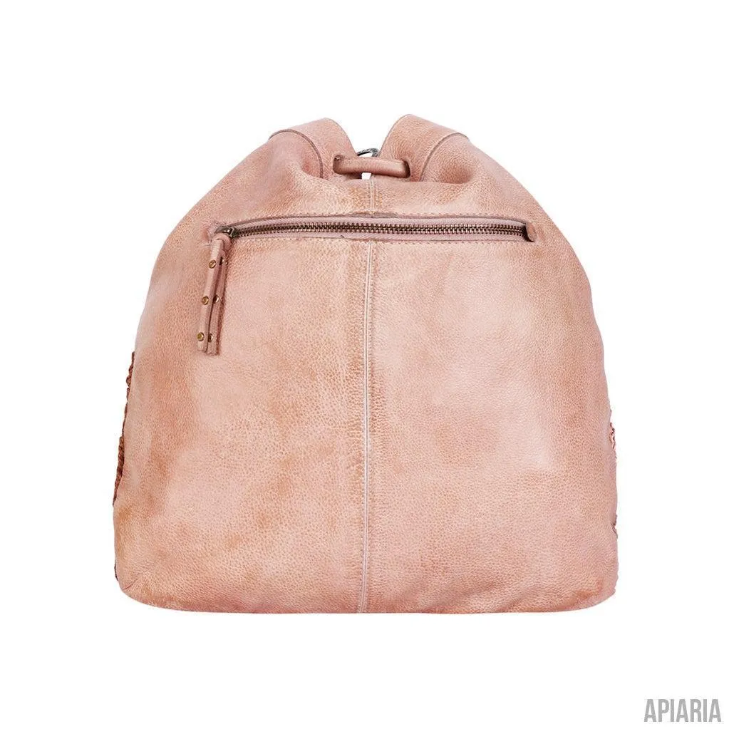 Hand Crocheted Leather Bucket Bag