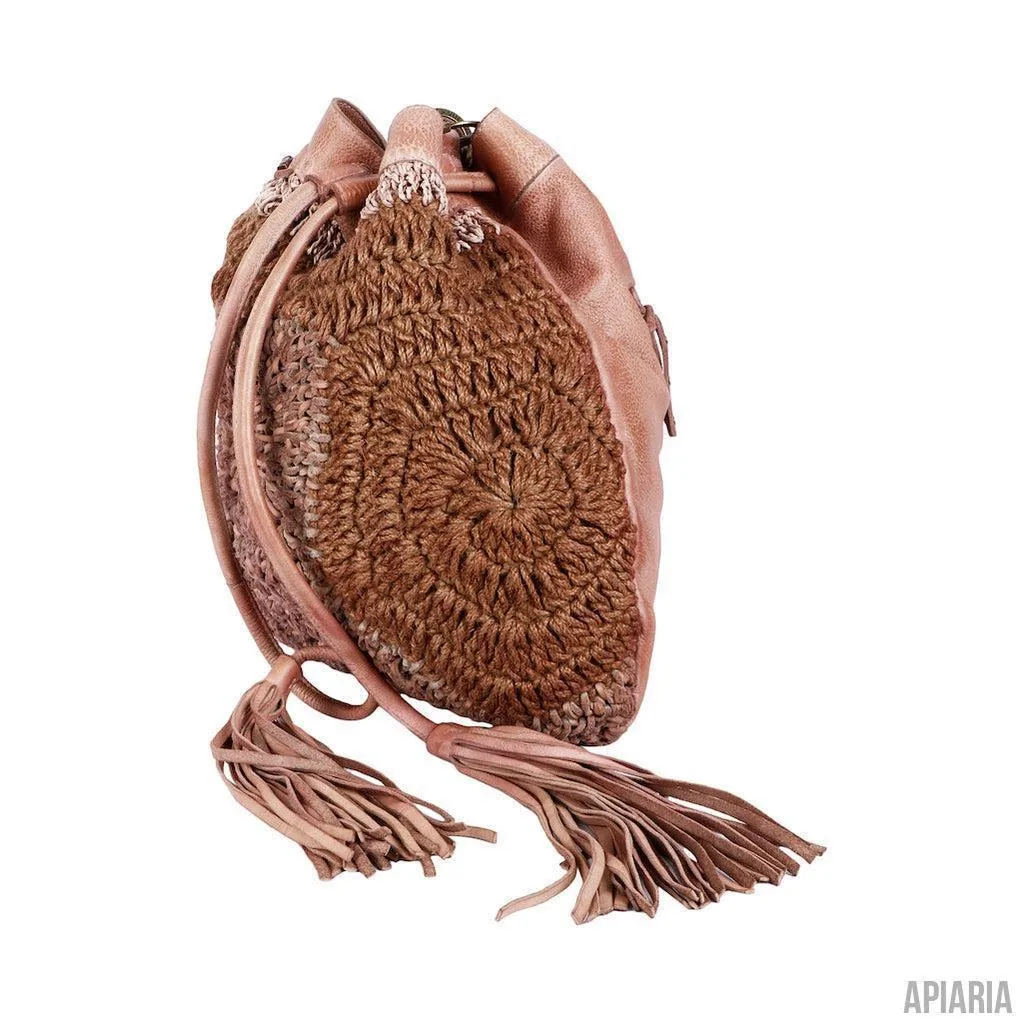 Hand Crocheted Leather Bucket Bag