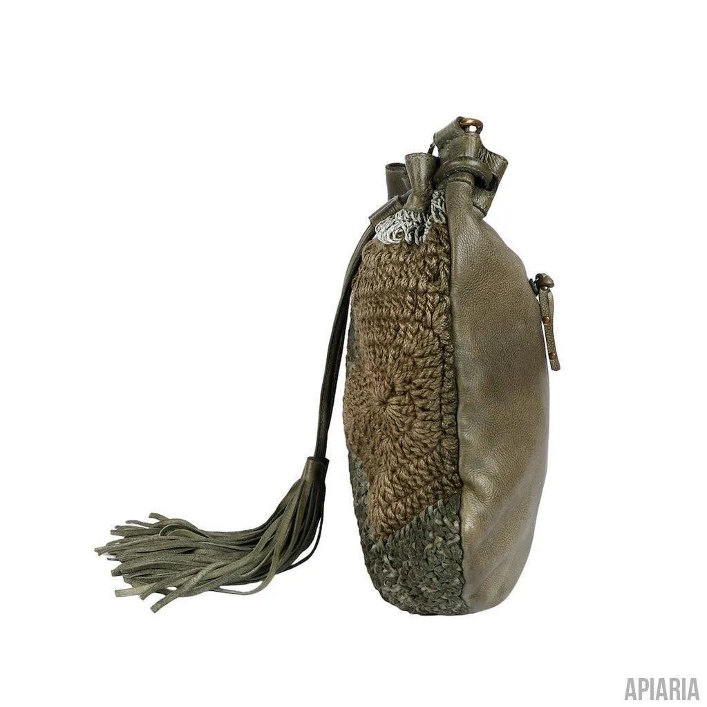 Hand Crocheted Leather Bucket Bag