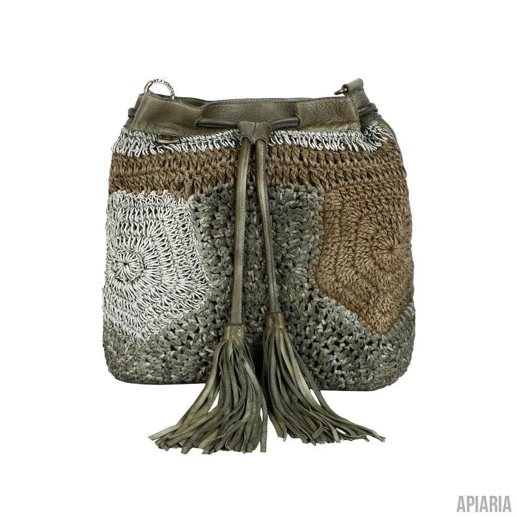 Hand Crocheted Leather Bucket Bag