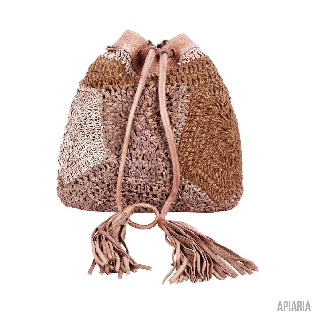 Hand Crocheted Leather Bucket Bag
