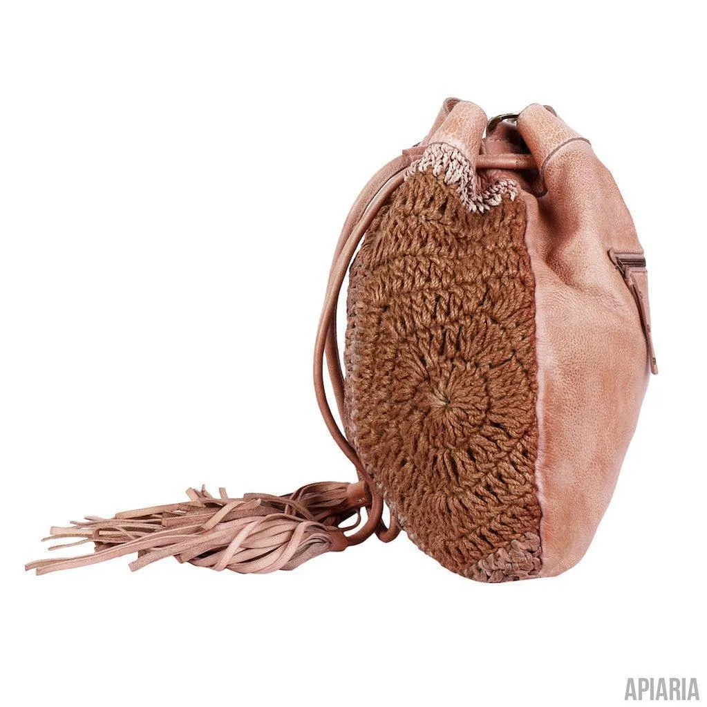 Hand Crocheted Leather Bucket Bag