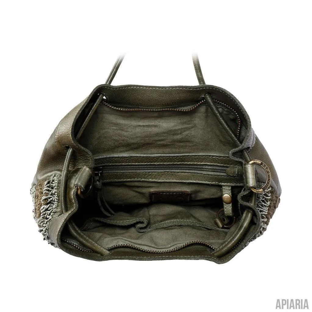 Hand Crocheted Leather Bucket Bag