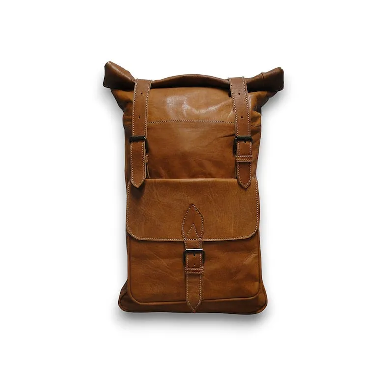 Handcrafted Moroccan Artisanal Backpack, Spacious Travel Leather Bag