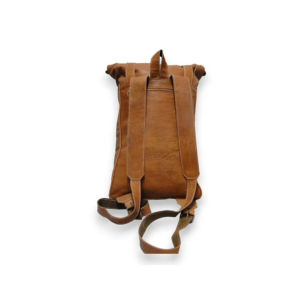 Handcrafted Moroccan Artisanal Backpack, Spacious Travel Leather Bag