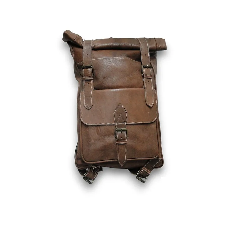 Handcrafted Moroccan Artisanal Backpack, Spacious Travel Leather Bag