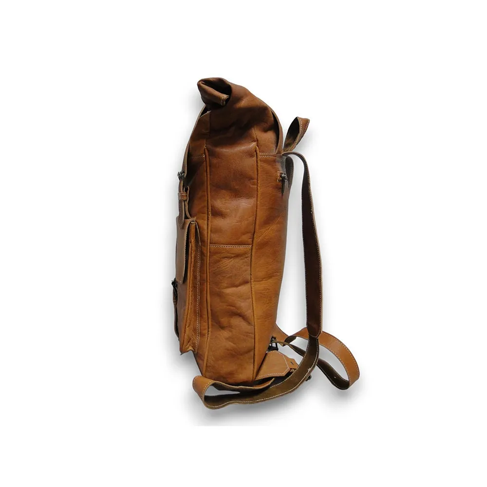 Handcrafted Moroccan Artisanal Backpack, Spacious Travel Leather Bag