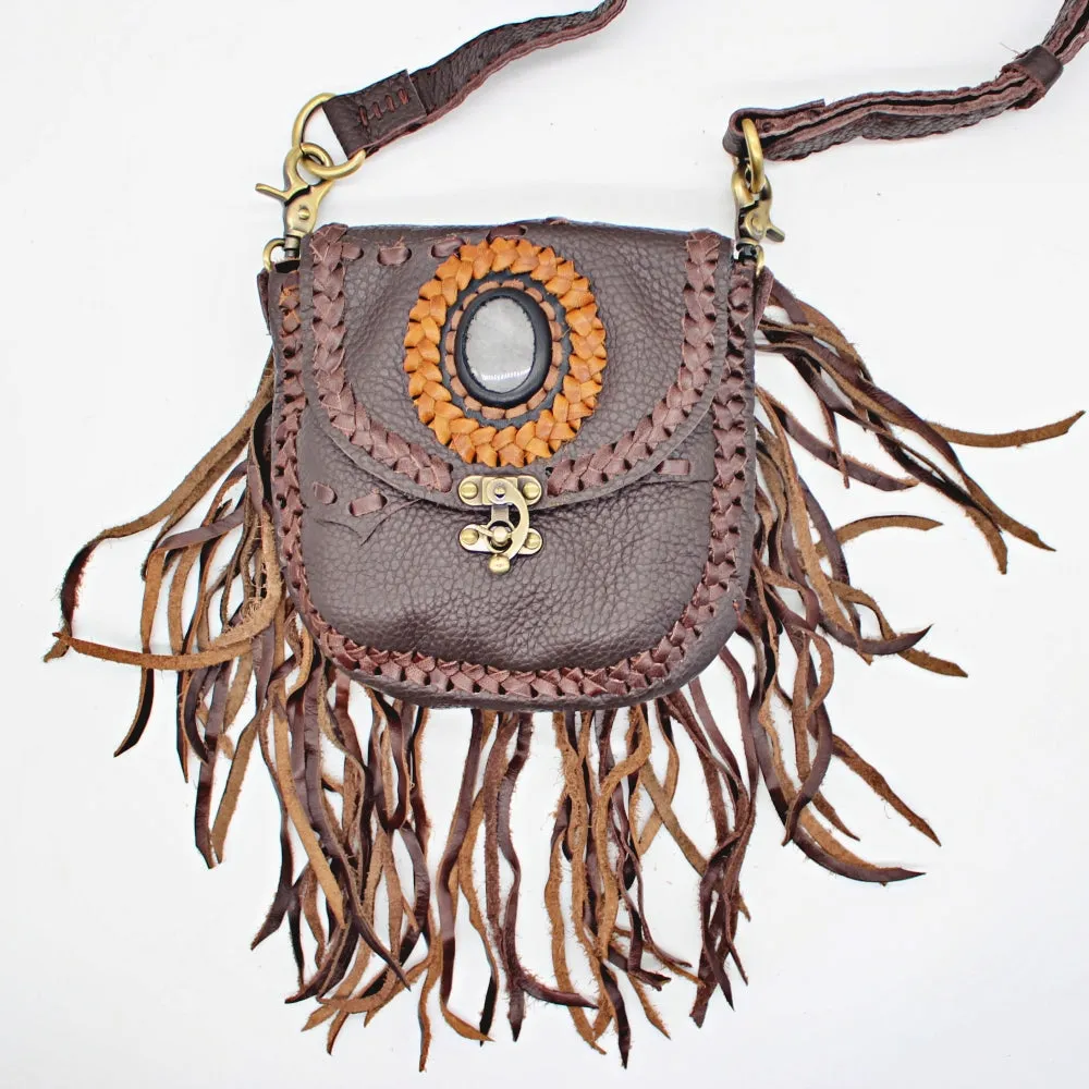 Handmade Bohemian Fringe Bag W/ Antique Swing Latch Closure