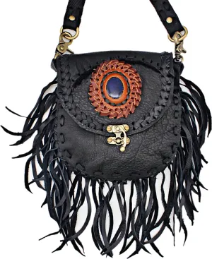 Handmade Bohemian Fringe Bag W/ Antique Swing Latch Closure