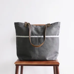 Handmade Canvas Tote Bag, Shoulder Bag With Leather Handle, School Bag