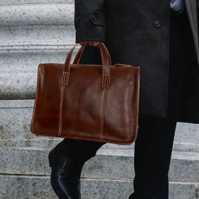 Handmade Vintage Cowhide Leather Crossbody Laptop Bag